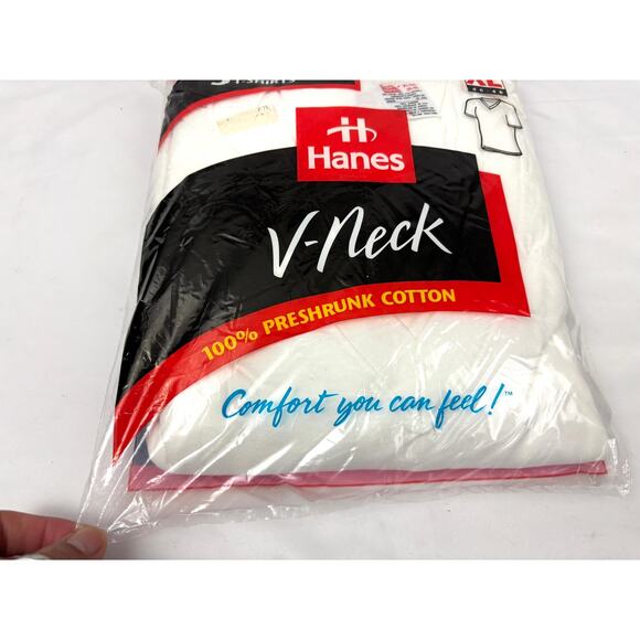 Vintage Hanes V Neck T-Shirts 3 Pack- XL 46-48 Men's Undershirts White NEW - Picture 7 of 11